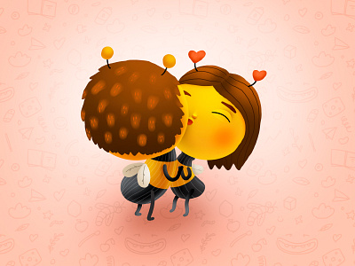 Bumble Baby Love bee cartoon cg character children couple diapers hugs illustration kids love smile