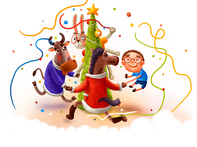 Celebration for mail.ru cow gifts horse illustration kid new year presents rabbit star