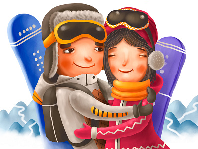 Mail.Ru Theme Part 2 character couple illustration love snowboard valentine winter