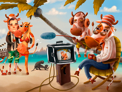 Smetana Medvedev 2 beach cartoon cow facebook fun illustration sketch