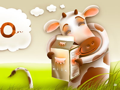 Loving Milk Cow cartoon cg character children hugs illustration kids love milk photoshop smile
