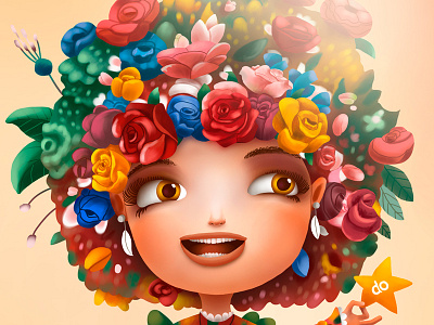 Woman in flowers for sale happy illustration love magazine smile woman