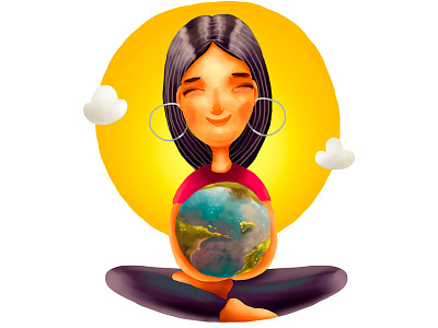 Woman in meditation asana happy illustration love meditation peace smile sun yoga