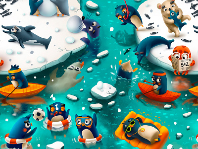 Education Mat for Kids arctic bear children fish ice kid ocean penguin school snow vacation winter