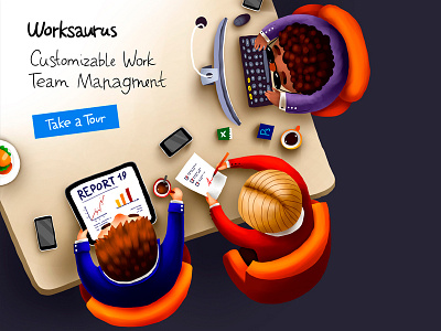 Worksaurus team management service documents ipad mac office pc slack table tablet team work