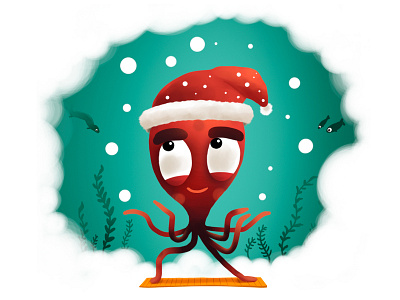 Octoveerabhadrasana asana cg character christmas illustration kids ocean octopus sticker