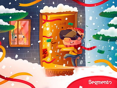 New Year Postcard for Segmento advert art cg character illustration kids pig postcard vr winter