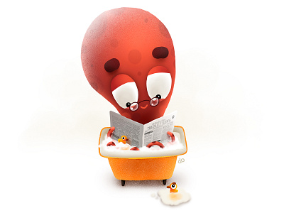 Octo Puss reading News cartoon cg character character creation illustration kids news octopus reading