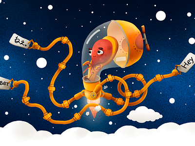 Translation Octopus Machine cartoon character illustration octopus space spaceship translator