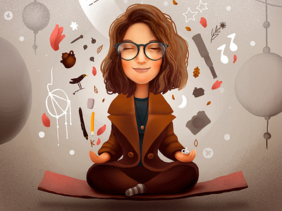 Katya Meditates art cartoon cg character girl illustration love meditation portrait smile woman yoga