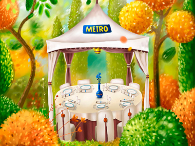 Metro autumn catering food forest hold illustration landscape leave leaves metro pause piknick september still life table tree trees
