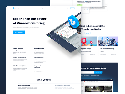 Landing page to launch a new search source in Awario 3d app blender design illustration ui ux web