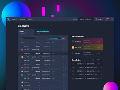 Openledger Wallet Page application balances bitcoin crypto crypto currency crypto wallet dark colors dark theme design sketch table ui ux wallets web