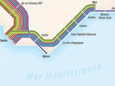 Detail: French TGV Route Map adobe illustrator france high speed rail rail map tgv transit map