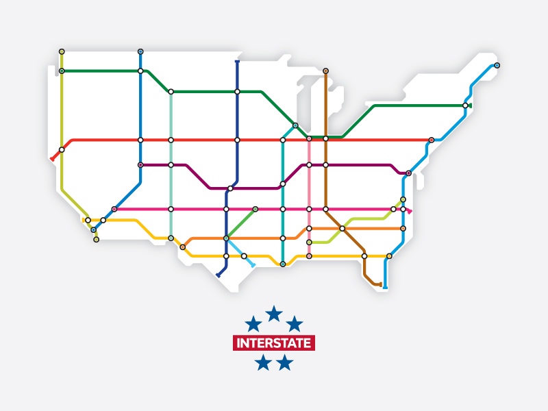 Interstates as Subway Map (Simplified) by Cameron Booth on Dribbble