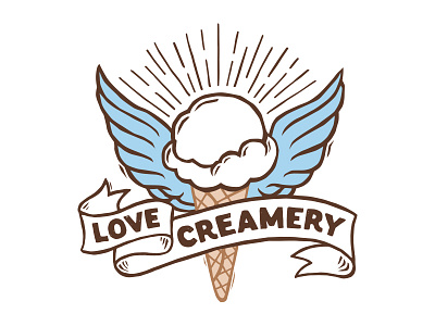 Love Creamery artisan banner cone creamery ice cream ice cream cone logo love small batch type banner wings