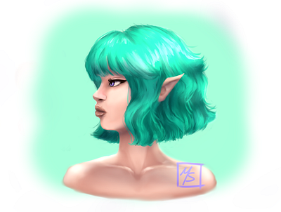 Green Hair Elf clip studio art digital artist elf fantasy green illustration original art original character