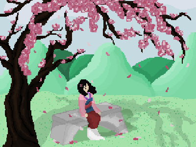 The Most Rare and Beautiful Flower cherry blossom disney fanart gif mulan pixel pixel art