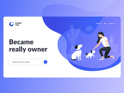 puppy tab - main web page blue design dog gradient gradient illustration home illustraion ui web website