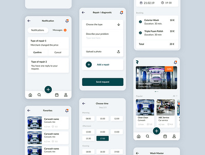 Reyo App UX/UI design android app app ui blue booking branding car car service clean ui daily ui ios iphone main page mobile mobile design notification service ui uiux ux