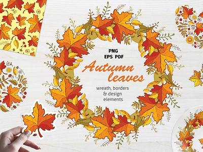 Maple leaves autumn collection autumn wreath fall clipart floral composition happy fall maple leaf seamless pattern thanksgiving design