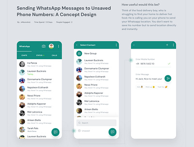 Concept: Sending WhatsApp Messages to Unsaved Phone Numbers clean minimal ui ux ux design whatsapp