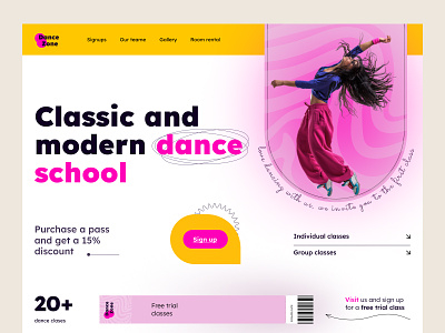Dance school website design branding concept dance dance school design pink ui web website yellow
