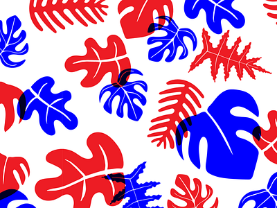 Jungle Vibes blue illustration leaves multiply pattern plants red vector