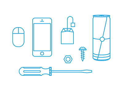 Hackathon Icons design drawing icons illustration mouse phone red bull screw screwdriver tea tools vector