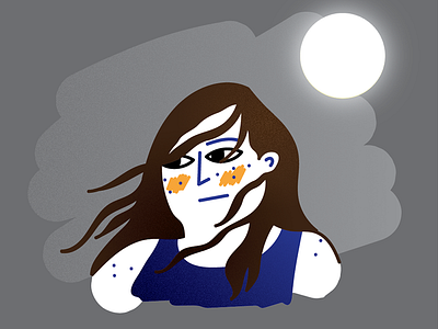 Late night walk girl illustration moon sketch vector