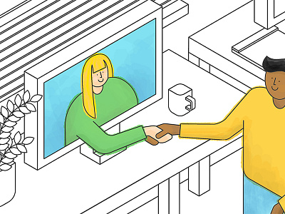 Nice to meet ya handshake illustration isometric poc vector video watercolor