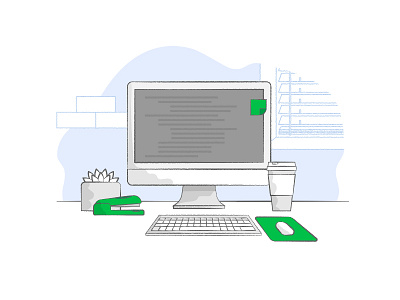 Work space desk illustration imac vector wip