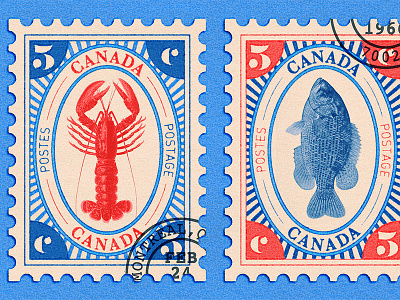 O Canada! canada fish lobster mail marine ocean postage retro stamps vintage