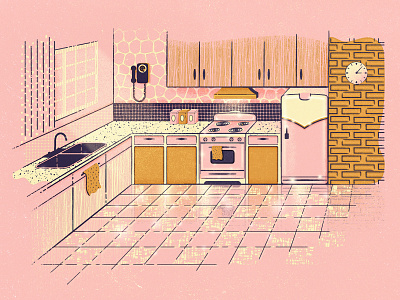 Retro Kitchen 50s 60s appliances fridge home kitchen magazine illustration midcentury pink retro retro ad stove vintage