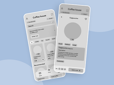 Coffee House Application Wireframe | Home Screen app app design application branding cafe coffeeshop design illustration logo mobile app ui uidesigner uxdesigner uxresearch