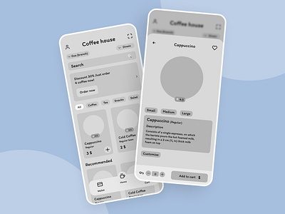 Coffee House Application Wireframe | Home Screen