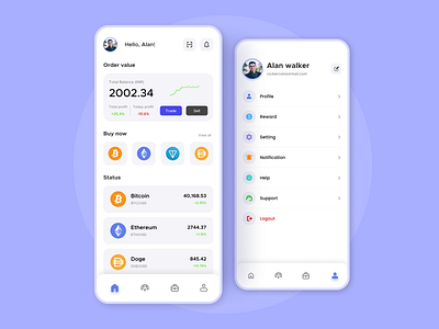 Crypto Trading Application | Home and Profile Screen
