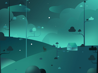 Hillside illustration at night night，hillside，illustration