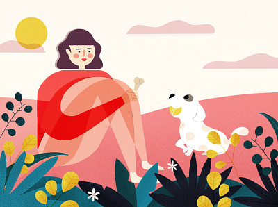 A person's life -- a girl who likes animals dog girl pink plants 插图