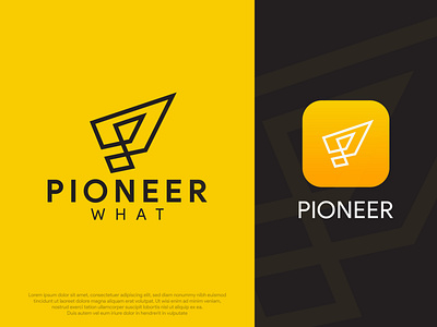 P Logo Pioneer adobe illustrator black branding business logo design designing dribbble graphic design icon illustration lettermark lightining logo minimalist pioneer service tech logo typography vector yellow