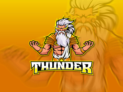 Thunder Zeus Logo adobe illustrator beard branding design designing dribbble esports gaming god greek illustration lighting logo mascot orange streaming thunder yellow youtube zeus