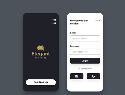 Furniture Mobile App - Sign Up black business dailyui dark design ecommerce furniture graphic design login minimal page signup theme ui