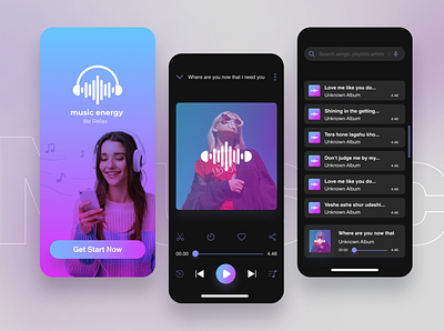 Music Player app audio black dailyui dark day 9 gradient minimal music player playlist theme trendy ui