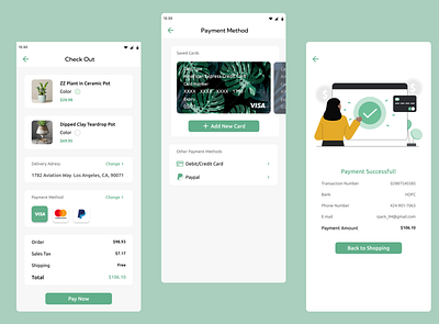 Shopping App | Checkout + Payment Success app branding design ui ui design uxui visual design