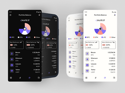 Cryptocurrency Wallet App cryptocurrency dark theme design light theme mobile app portfolio balance ui ui design uxui visual design wallet app