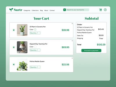 Plant Shop Cart Page cart cart page design e commerce green online shop plant plant shop shop ui ui design uxui uxuidesign visual design