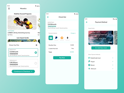 Mobile Payment Plan + Checkout Screens app checkout screen chekout design mobile design modal bottom sheet payment methods payment plan pricing plan ui ui design uxui visual design