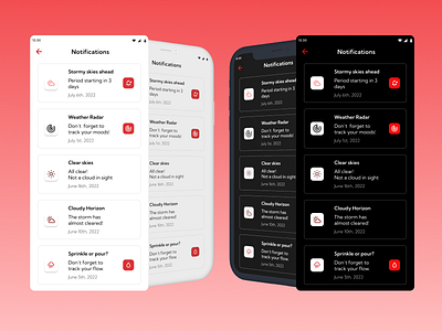 Period Tracker Notifications Screen app app design design mobile design notifications notifications screen period tracker red ui ui design ux ux writing uxui uxui design visual design