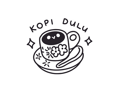 kopi dulu (coffee first) asian black and white coffee cute doodle drink food ignorant ignorant tattoo illustration malay scribble tattoo traditional