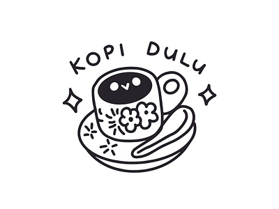 kopi dulu (coffee first) asian black and white coffee cute doodle drink food ignorant ignorant tattoo illustration malay scribble tattoo traditional